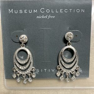 Museum Collection Nickel Free Silver-tone CZ dangle earrings